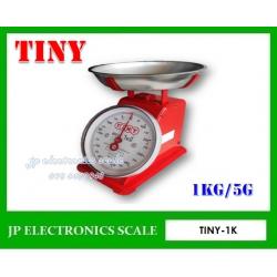 เครื่องชั่งสปริงแบบเข็ม1kg ตาชั่งสปริง1กิโลกรัม กิโลสปริงกันน้ำ1kg เครื่องชั่งแบบมีกลไกล1kg เครื่องชั่งสปริงแบบเหล็ก ค่าละเอียด 5g ยี่ห้อ TINY รุ่น 1K (จานกลม)