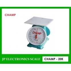เครื่องชั่งสปริงเหล็ก20kg ตาชั่งสปริง2หน้า กิโลสปริงกันน้ำ20kg เครื่องชั่งแบบมีกลไกล20กิโล เครื่องชั่งสแตนเลส2หน้า เครื่องชั่งสแตนเลส20kg ค่าละเอียด100g เครื่องชั่งเข็มสแตนเลส20kg*100g ยี่ห้อ CHAMP รุ่น 20K จานแบนขนาด 200*230mm.