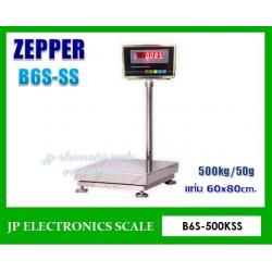 เครื่องชั่งตั้งพื้นกันน้ำ500กิโลกรัม ตาชั่งกันน้ำ500kg เครื่องชั่งดิจิตอลกันน้ำ500กิโลกรัม เครื่องชั่งดิจิตอล500กิโลกรัม เครื่องชั่งกันความชื้น500kg เครื่องชั่งสแตนเลส500kg ค่าละเอียด50g ยี่ห้อ ZEPPER รุ่น B6S-SS