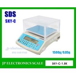 เครื่องชั่งนับจำนวน1500g เครื่องชั่งนับชิ้นงาน1500g เครื่องชั่งคุณภาพสูง1500กรัม เครื่องชั่งน้ำหนัก1500กรัม ตาชั่งละเอียดสูง1500กรัม ค่าละเอียด 0.05กรัม ยี่ห้อ SDS รุ่น SKY-C จานชั่งแสตนเลสขนาด 146x125mm.