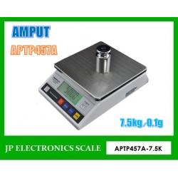 เครื่องชั่งดิจิตอล7.5kg ตาชั่งดิจิตอล7500g เครื่องชั่งน้ำหนักดิจิตอล7500กรัม เครื่องชั่งดิจิตอล7500กรัม เครื่องชั่งตั้งโต๊ะดิจิตอล7500กรัม ความละเอียด0.1g ยี่ห้อ AMPUT รุ่น APTP457A-7.5K จานชั่งเป็นสแตนเลสขนาด 18x18cm.