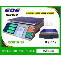 เครื่องชั่งคำนวณราคา3kg เครื่องชั่งคิดราคา3kg เครื่องชั่ง3กิโลกรัม เครื่องชั่งน้ำหนัก3กิโล เครื่องชั่งน้ำหนัก3kg ตาชั่ง3กิโล กิโลดิจิตอล3กิโล เครื่องชั่ง3kg ค่าละเอียด 0.5g ยี่ห้อ SDS รุ่น IDS818-3K พร้อมบิ้วอินปริ้นเตอร์ในตัว LABEL STICKER