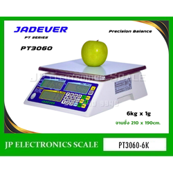 เครื่องชั่งคำนวณราคา6kg เครื่องชั่งคิดราคา6kg เครื่องชั่ง6กิโลกรัม เครื่องชั่งน้ำหนัก6กิโล เครื่องชั่งน้ำหนัก6kg ตาชั่ง6กิโล กิโลดิจิตอล6กิโล เครื่องชั่ง6kg ค่าละเอียด1g ยี่ห้อ JADEVER รุ่น PT3060-6K ขนาดถาดชั่งน้ำหนัก 210x190mm. (พร้อมตรวจรับรอง)