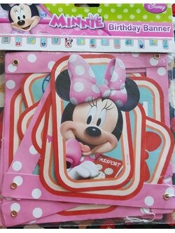 Minnie mouse HAPPY BIRTHDAY Banner แบรนเนอร์ ป้าย ธง วันเกิด ตกแต่งปาร์ตี้ คำว่า HAPPY BIRTHDAY ลายมินนี่เม้าส์ 2.25 m