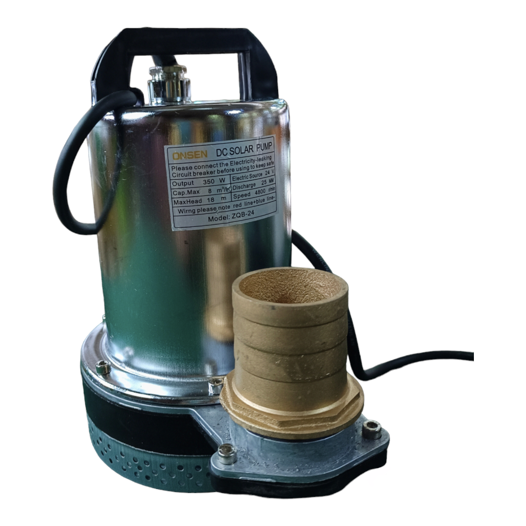 ไดโว่แสตนเลส ยี่ห้อ Onsen มี 2 รุ่น 12V 24V แถมตัวคีบแบต 1 คู่ และท่อเสริม 3 ขนาด 1”, 1.5”, 2” แบบทองเหลือง สายยาว 10 เมตร