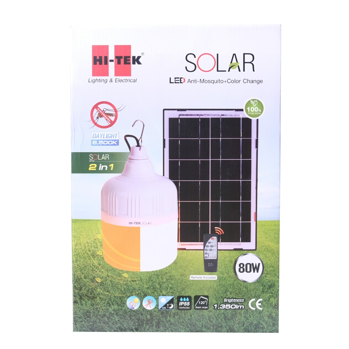 HI-TEK หลอดไฟ โซล่าเซลล์ ไล่ยุง พร้อมรีโมท LED 80 วัตต์ (Day Light)