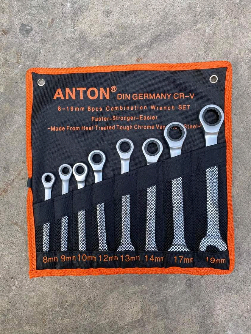 ประแจปากตายข้าง/แหวนฟรีข้าง Anton 8 ตัวชุด (พับไม่ได้)