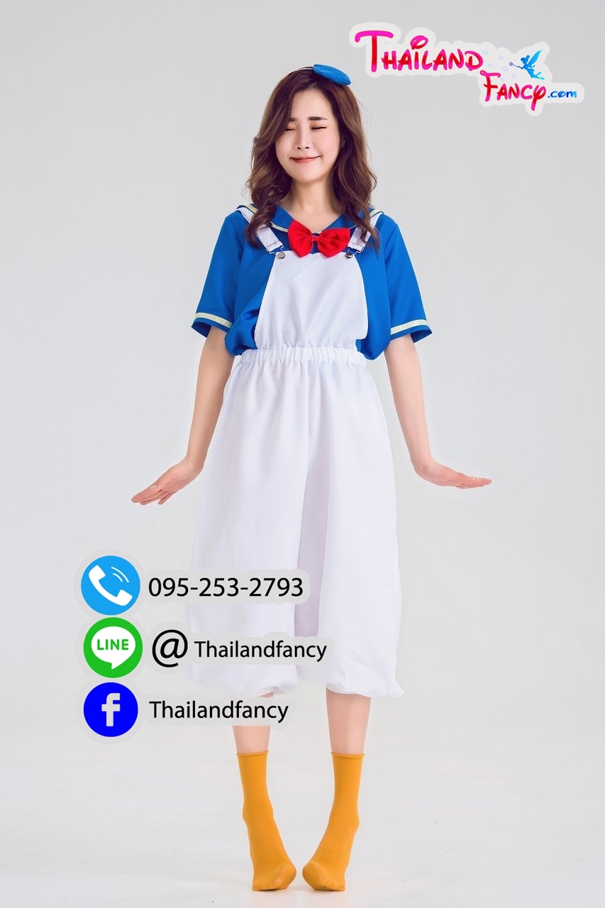 ชุดแฟนซีกะลาสีผู้ใหญ่ ชุดการ์ตูนวอลต์ดิสนีย์ Donald Duck & Daisy Duck Cosplay ชุดทหารเรือโดนัลดั๊ก ชุดเดซี่ดั๊กกะลาสีเอี๊ยมขาวผู้หญิง เสื้อปกทหารเรือ