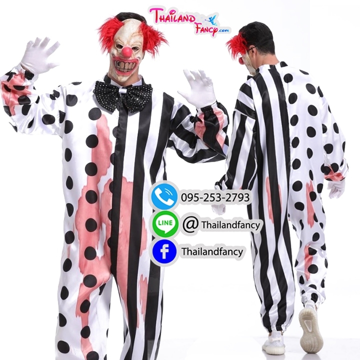 ชุดเช่าแฟนซีผู้ชาย ชุดเช่าตัวตลกผี Pennywise Costume ชุดตัวตลก ชุดฮาโลวีน Halloween Party ชุดซอมบี้ผี ชุดเช่าโจ๊กเกอร์ตัวตลกผีสิงสีขาวดำพร้อมหัวหน้ากาก