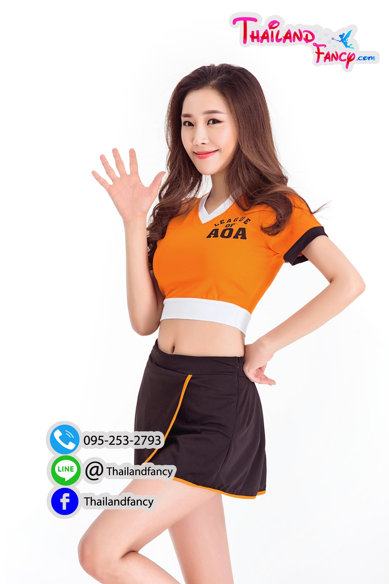 ชุดแฟนซีปอมปอม ชุดเชียร์ลีดเดอร์ ชุดเชียร์กีฬา Cheerleader Cosplay ชุดปอมปอมเชียร์กีฬา เสื้อสีส้ม กระโปรงดำ