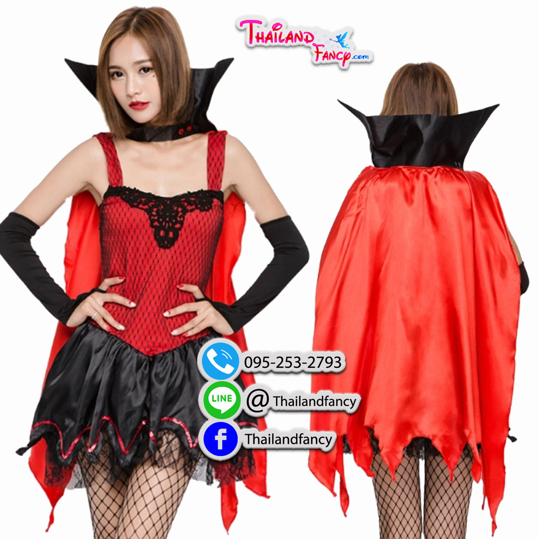 ชุดแฟนซีแวมไพร์ ชุดคอสเพลย์ ชุดเดวิล ชุดซอมบี้ผู้หญิง ชุดฮาโลวีน Vampire Girl Costume ชุดปีศาจสาว ชุดเซ็กส์ซี่แวมไพร์สายเดียวแดงโปรงดำ