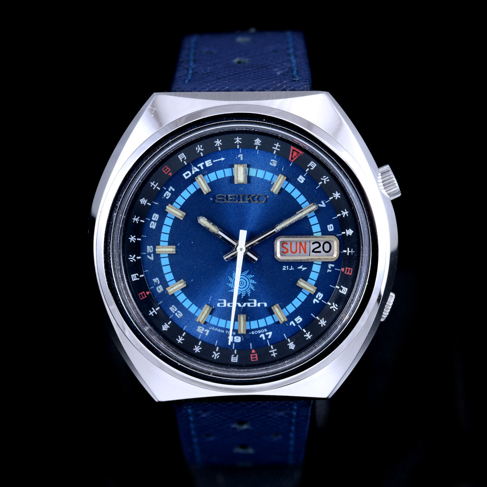 Seiko Advan Perpetual Calendar JDM 7019-6050 หน้าปัดสีน้ำเงิน ขอบภาษาญี่ปุ่น (มีขายเฉพาะที่ญี่ปุ่น) Automatic ขนาด 35 mm