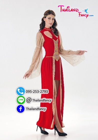 ชุดแฟนซีผู้หญิง Greek Cosplay ชุดเทพธิดากรีก ชุดอียิปต์ ชุดคลีโอพัตรา ชุดกรีกโรมันหญิง ชุดกรีกเดรสแดงผ่าหน้าแต่งผ้าลายทอง