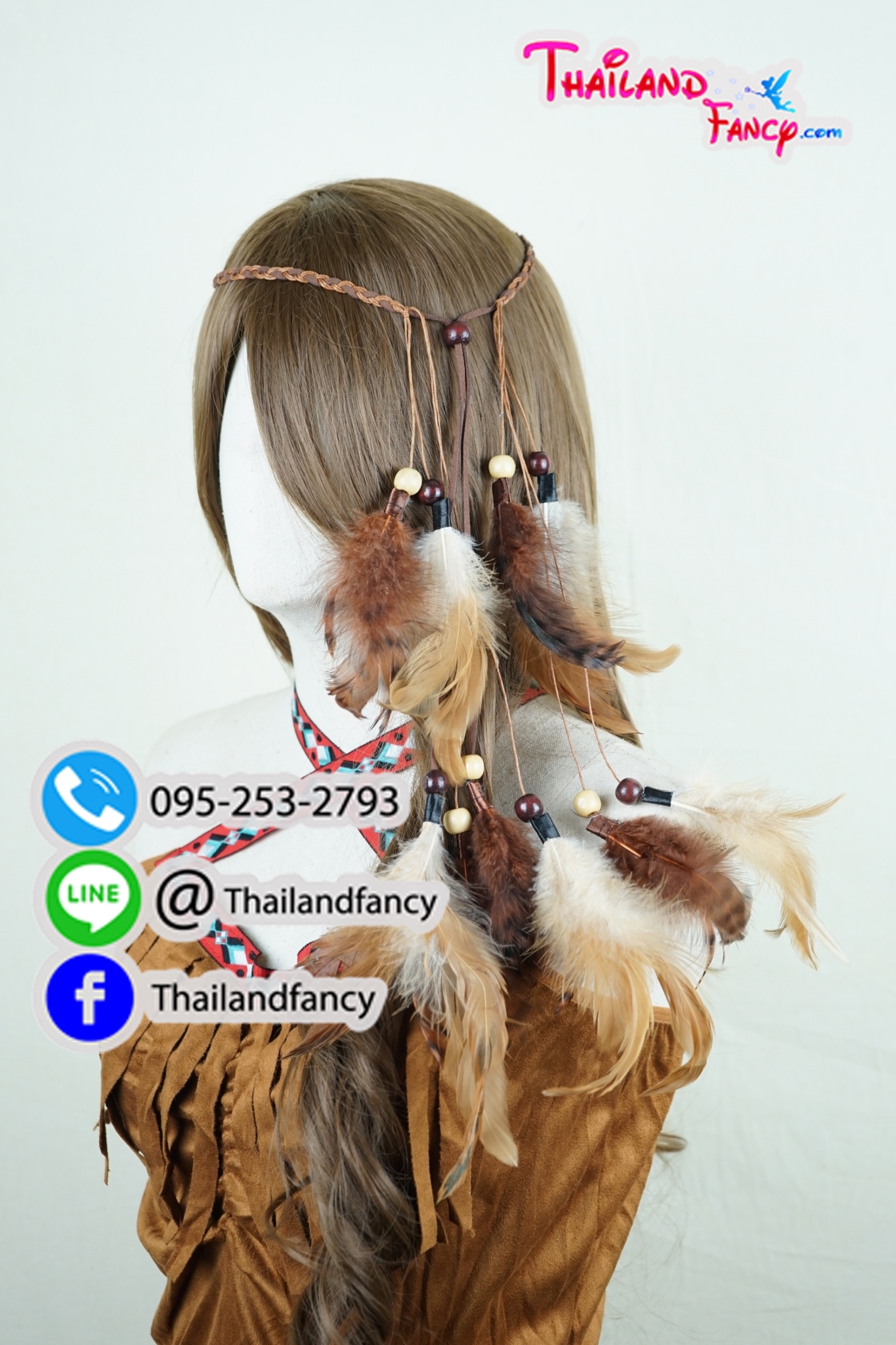 อุปกรณืแฟนซี หัวขนนกแฟนซี สายคาดหัวขนนกอินเดียแดง หัวชนเผ่าแฟนซี คาดผมอินเดียแดง หัวขนนกโบฮีเมี่ยน สายคาดผมอินเดียแดงขนนกสีน้ำตาล