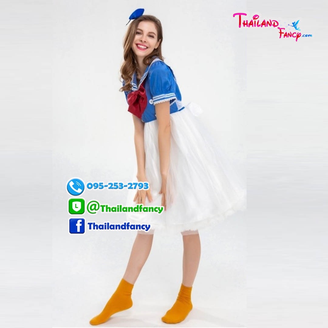 ชุดแฟนซีกะลาสีผู้ใหญ่ ชุดการ์ตูนวอลต์ดิสนีย์ Donald Duck & Daisy Duck Cosplay ชุดทหารเรือโดนัลดั๊ก ชุดเดซี่ดั๊กกระโปรงเอี๊ยมขาวผู้หญิง เสื้อปกทหารเรือ