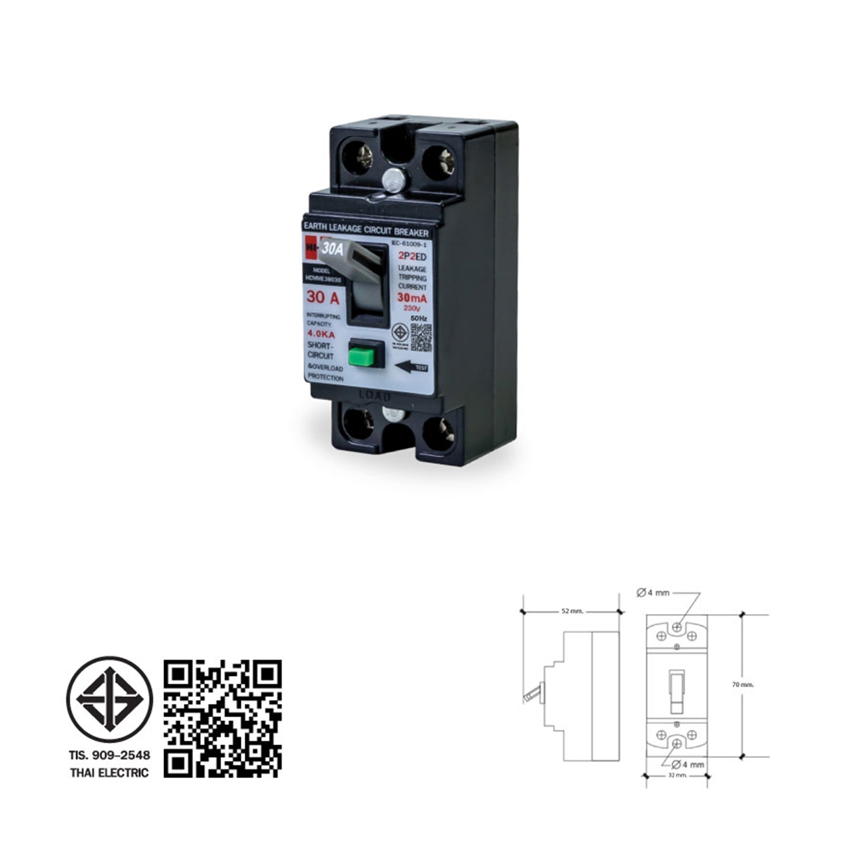 HI-TEK เบรกเกอร์กันดูด 2P 30A รุ่น HT38
