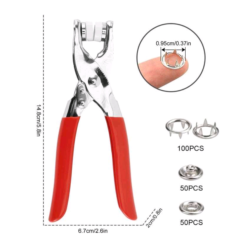 คีมตาไก่ ชุดตอกพร้อมกระดุม 9.5 มม จำนวน 200 ชิ้น