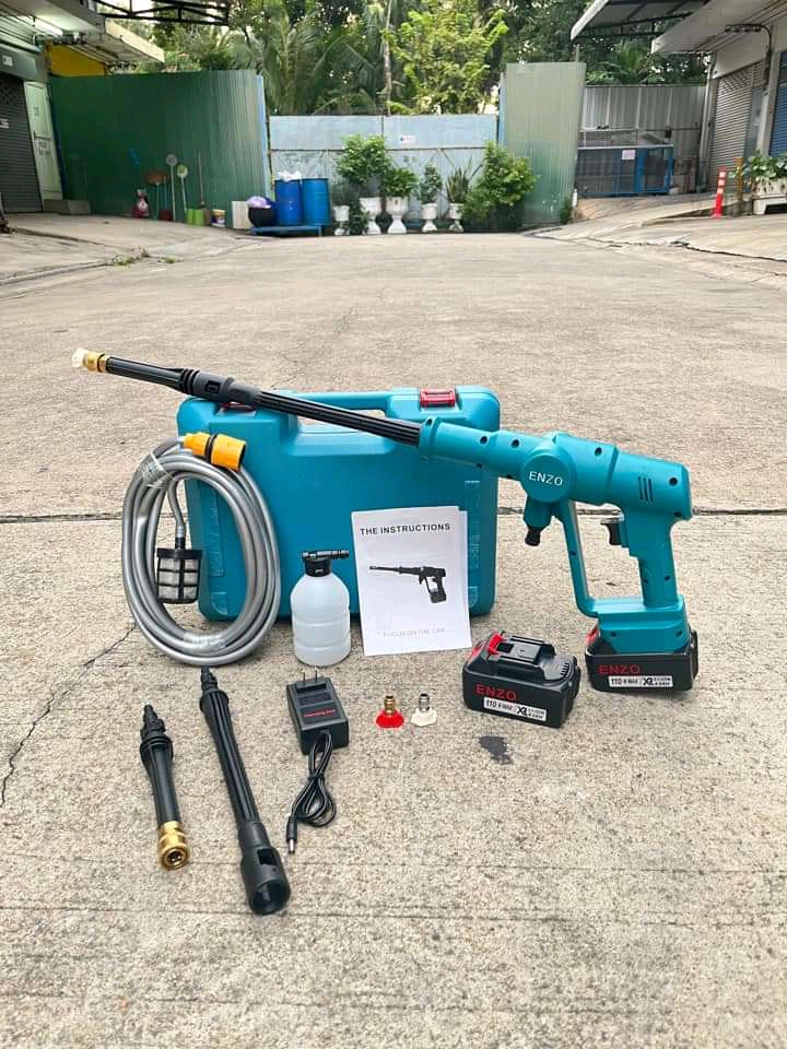 ปืนอัดฉีดแรงดันสูงไร้สาย รุ่น 110V ยี่ห้อ ENZO แบตเตอรี่ 2 ก้อน แถมหัวปรับ 6 ระดับ กระบอกโฟมแลนซ์