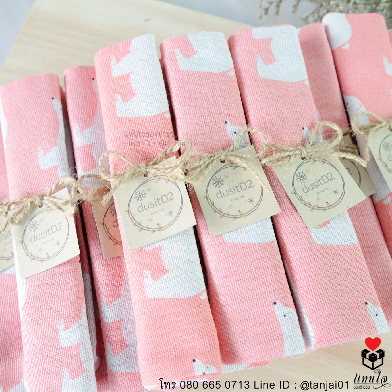 ของชำร่วย ของแจก ของที่ระลึก ถุงผ้ากลางพับผูกโบว์เชือกป่าน 3