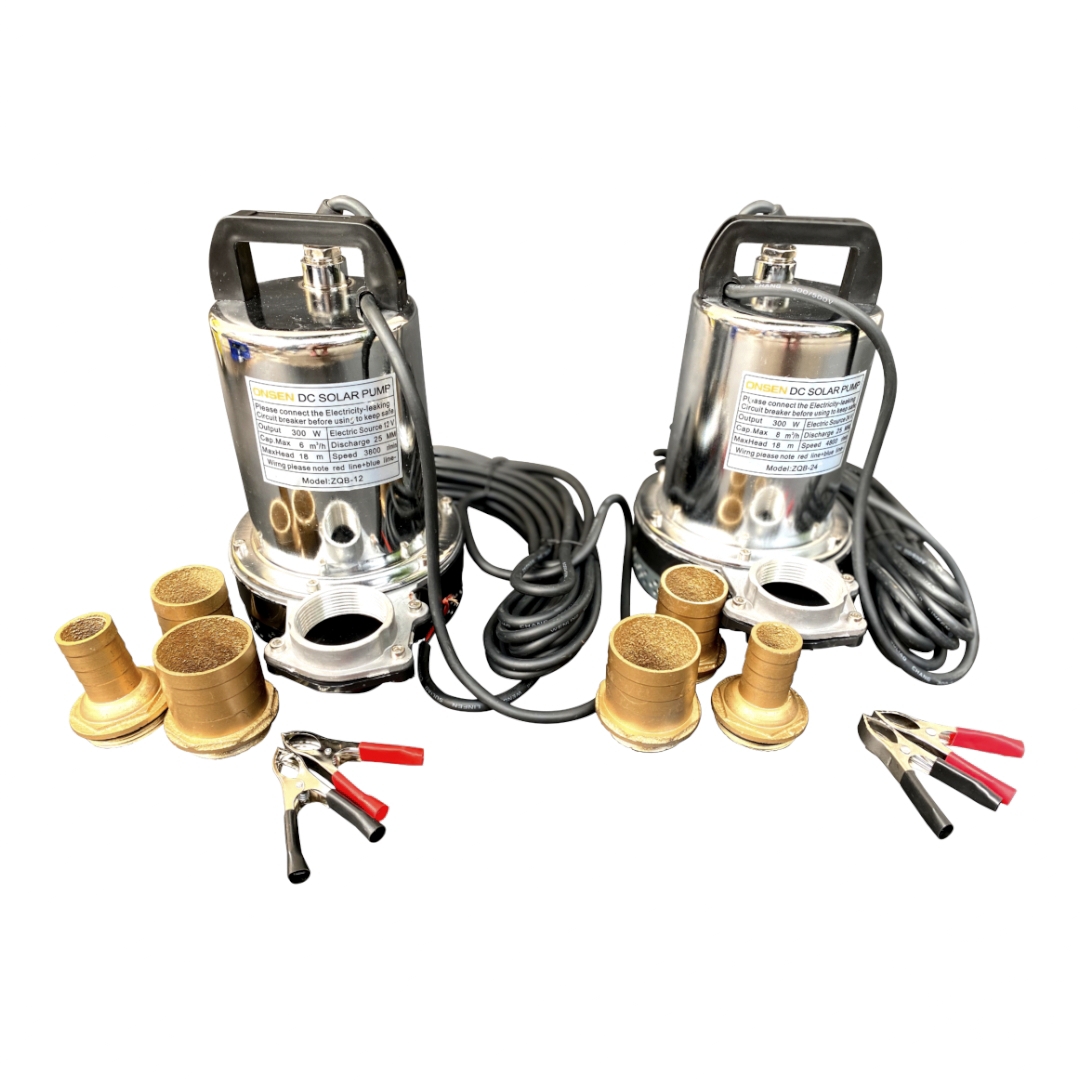 ไดโว่แสตนเลส ยี่ห้อ Onsen 12V และ 24V แถมตัวคีบแบต 1 คู่ ท่อเสริม 3 ขนาด 1”, 1.5”, 2” แบบทองเหลือง สายยาว 10 เมตร