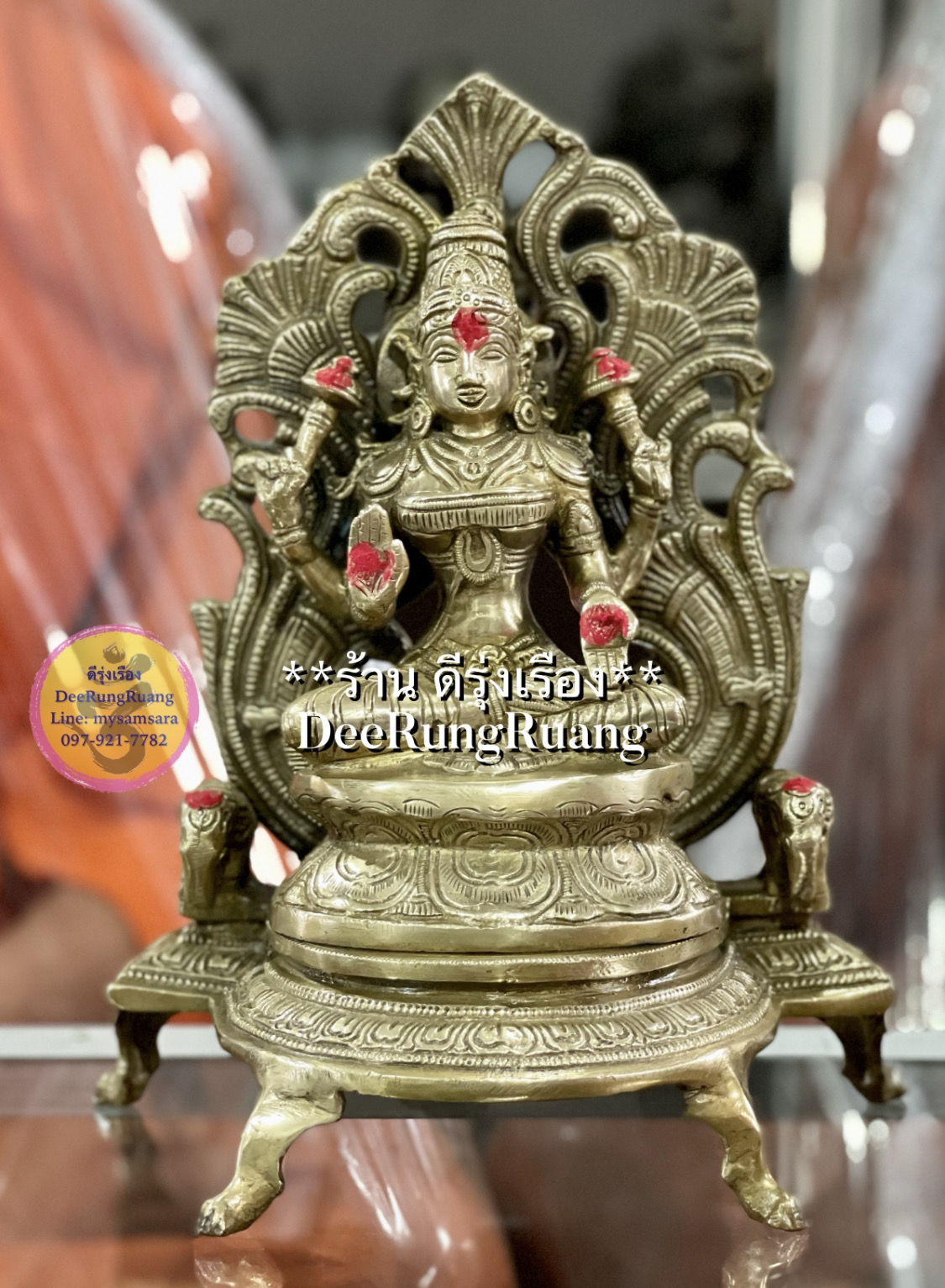 พระแม่ลักษมี ประทานพร ประทับบัลลังก์ (สูง 10.7 นิ้ว)