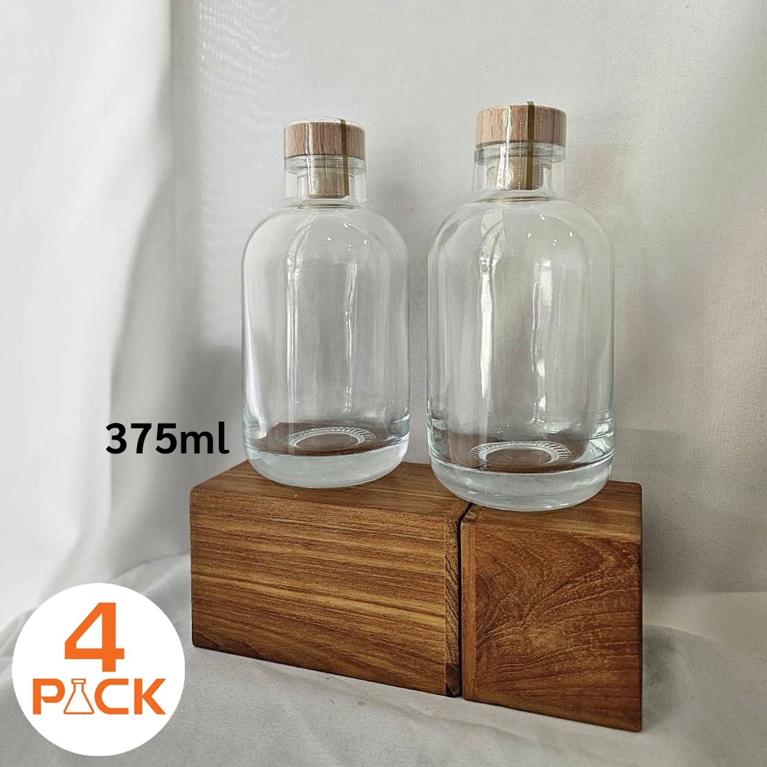 (กล่องละ48ใบ)ขวดแก้ว375ml รุ่นขนุน+ฝาไม้