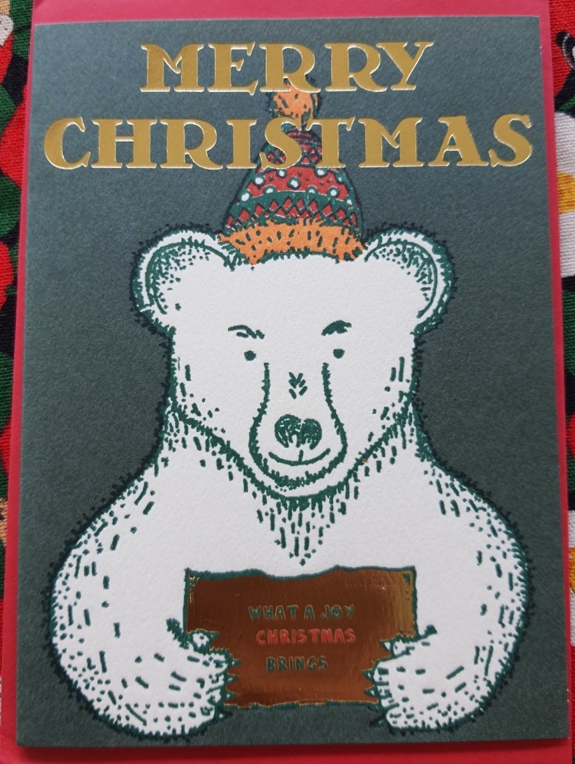 Merry Christmas Letterpress การ์ด น้องหมี วันคริสต์มาส จากญี่ปุ่น Size : 11 x 15 cm