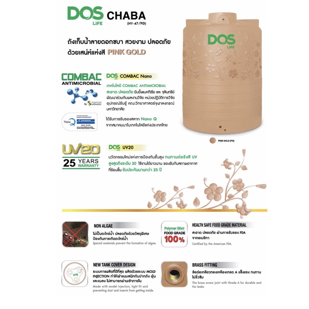 ถังเก็บน้ำบนดิน DOS CHABA COMBAC NANO 3000L - 6000L แถมฟรีชุดลูกลอย