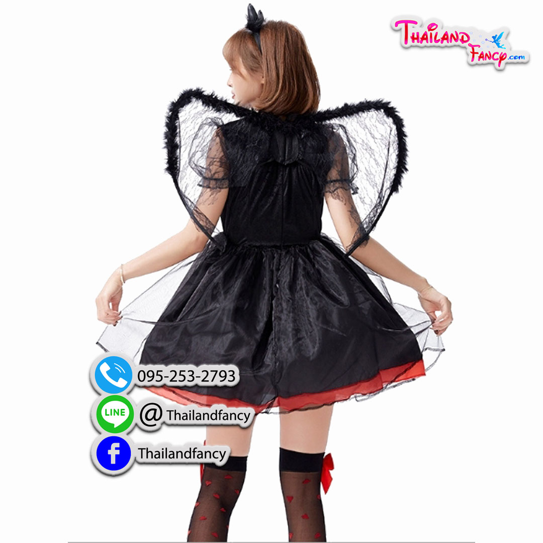 ชุดแฟนซีเดวิล ชุดคอสเพลย์ปีศาจสาว Cosplay Halloween ชุดซาตานหญิง ชุดแวมไพร์ซอมบี้ ชุดราชินีเดวิลเดรสสั้นพร้อมปีกหลังลูกไม้