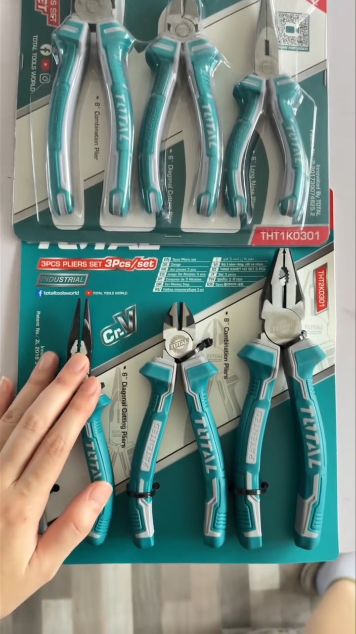 คีม 3 ตัวชุด ยี่ห้อ TOTAL คีมตัดปากเฉียง6นิ้ว คีมปากแหลม6นิ้ว คีมปากจิ้งจก8นิ้ว