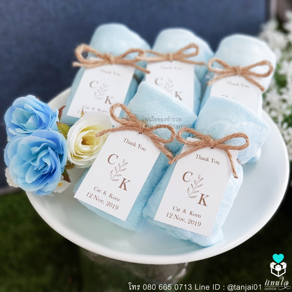 ผ้าหมีเล็ก ของชำร่วยงานแต่งงาน แพ็คเกจผูกเชือกป่าน ป้ายชื่อ สีเขียว ชมพู ม่วง ฟ้า 07