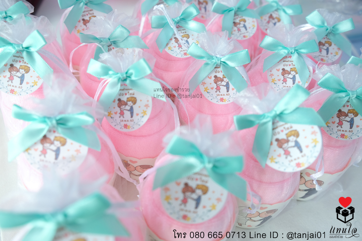 ของชำร่วยงานแต่ง ไอเดียของชำร่วย ผ้านาโนม้วนไอติม ในถุงไหมแก้ว ขนาดผ้าเช็ดผม ของชำร่วยงานมีประโยชน์