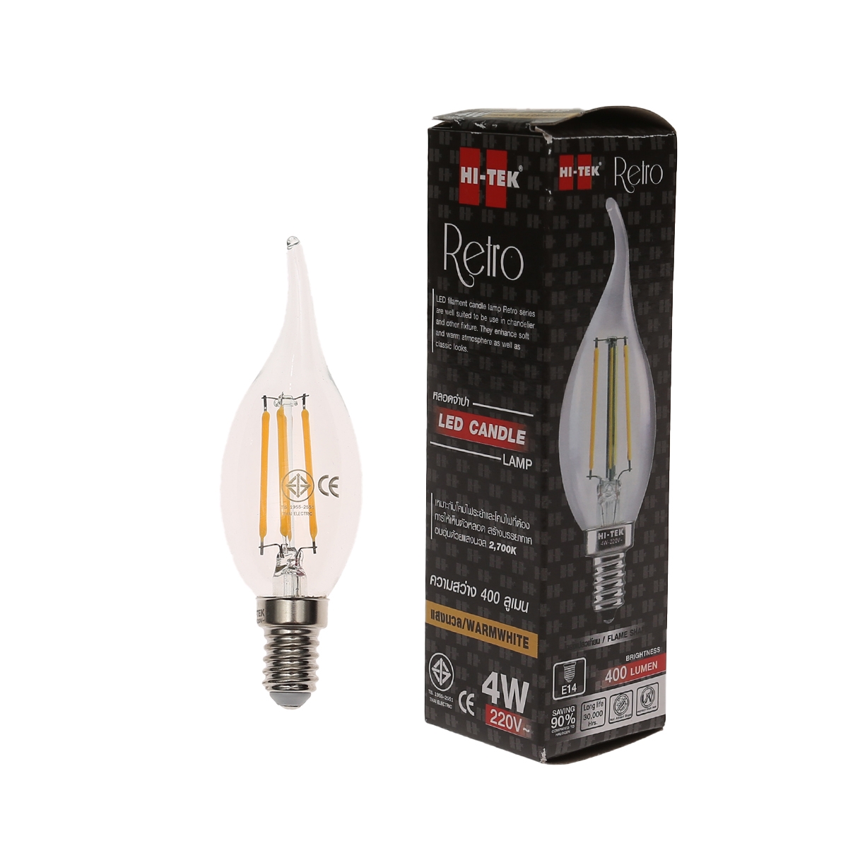 HI-TEK หลอดไฟ LED E14 ทรงเปลวเทียน 4 วัตต์ (Warm White)