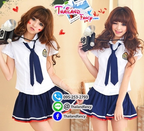 ชุดแฟนซีนักเรียน ชุดคอสเพลย์ ชุดนักเรียนญี่ปุ่น ชุดนักเรียนคอซอง ชุดนักเรียนนานาชาติ ชุดนักเรียนเซ็กส์ซี่ ชุดนักเรียนแฟนซีปกเชิ๊ตผูกไทค์สีขาวน้ำเงินกรมท่า