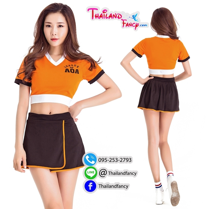 ชุดแฟนซีปอมปอม ชุดเชียร์ลีดเดอร์ ชุดเชียร์กีฬา Cheerleader Cosplay ชุดปอมปอมเชียร์กีฬา เสื้อสีส้ม กระโปรงดำ