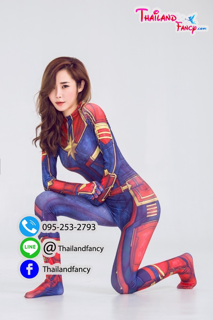 ชุดแฟนซีกัปตันมาร์เวล Superhero Cosplay ชุดซุปเปอร์ฮีโร่ผู้หญิง Captain Marvel Costume ชุดการ์ตูน ชุดคอสเพลย์กัปตันมาร์เวลสีแดงน้ำเงิน