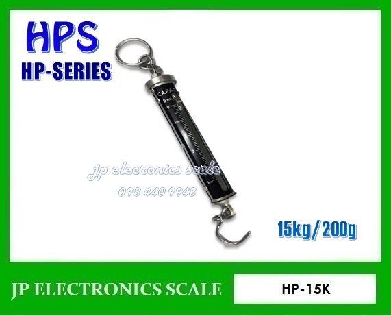 เครื่องชั่งแขวนทรงกระบอก15kg เครื่องชั่งระบบสปริง15kg เครื่องชั่งแบบแขวน15กิโลกรัม เครื่องชั่งแขวนสปริง15กิโล Hanging Scale 15kg ค่าละเอียด 200g ยี่ห้อ HPS รุ่น HP-15K