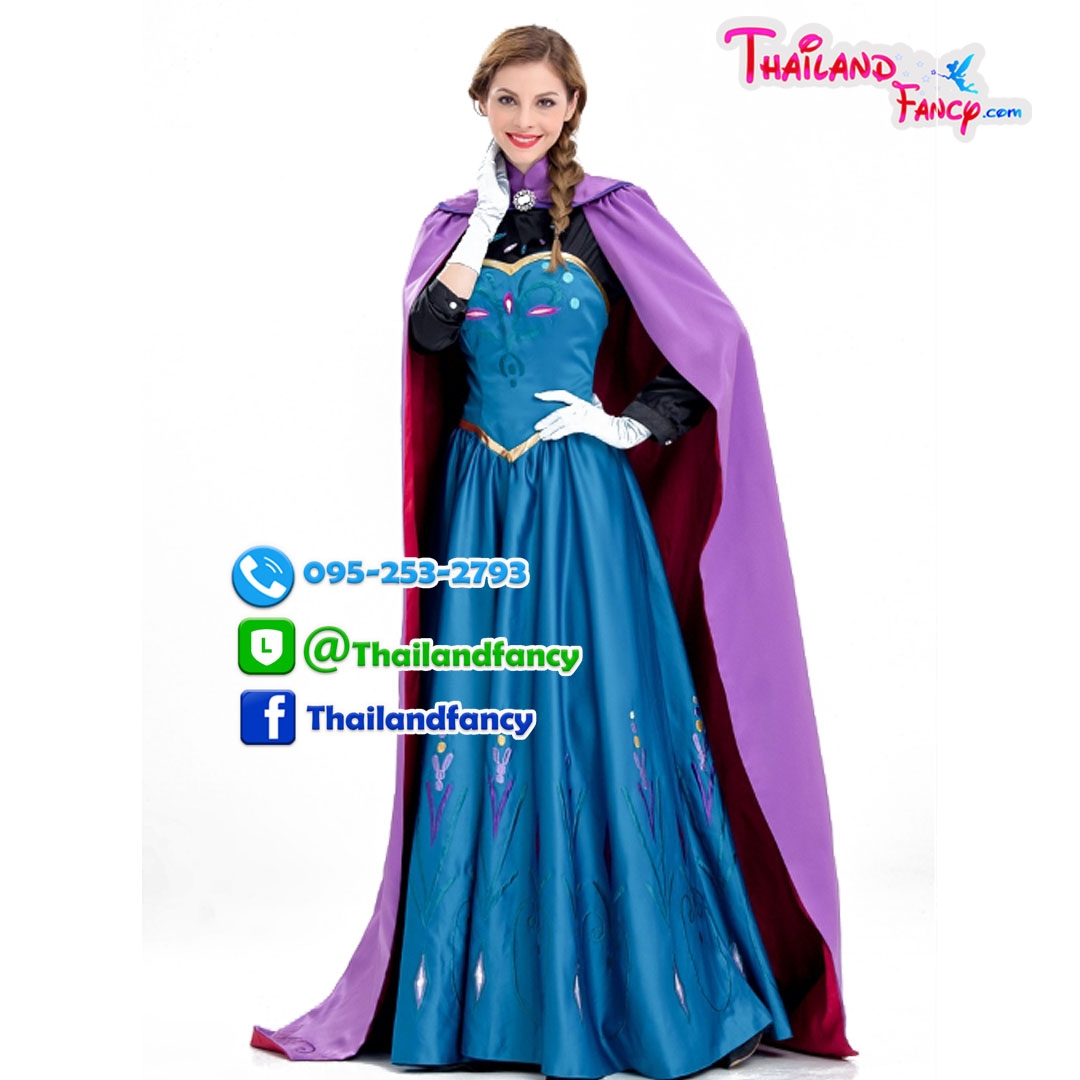 ชุดแฟนซีผู้หญิงสำหรับเช่า ชุดเจ้าหญิงดิสนีย์ ชุดการ์ตูนโฟรเซ่น เจ้าหญิงอันนา Anna Frozen Cosplay แบบชุดยาวผ้าคลุมม่วง