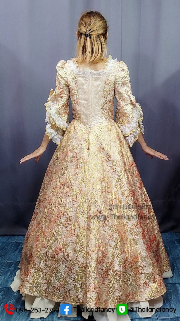 ชุดแฟนซีผู้หญิงสำหรับเช่า ชุดวิคตอเรีย ชุดเจ้าหญิงอังกฤษ ชุดผู้ดีอังกฤษ ชุดหลุยส์ฝรั่งเศส Victoria Cosplay ชุดเช่าเจ้าหญิงยุคเรเนซองค์โกธิคสีชมพูทอง