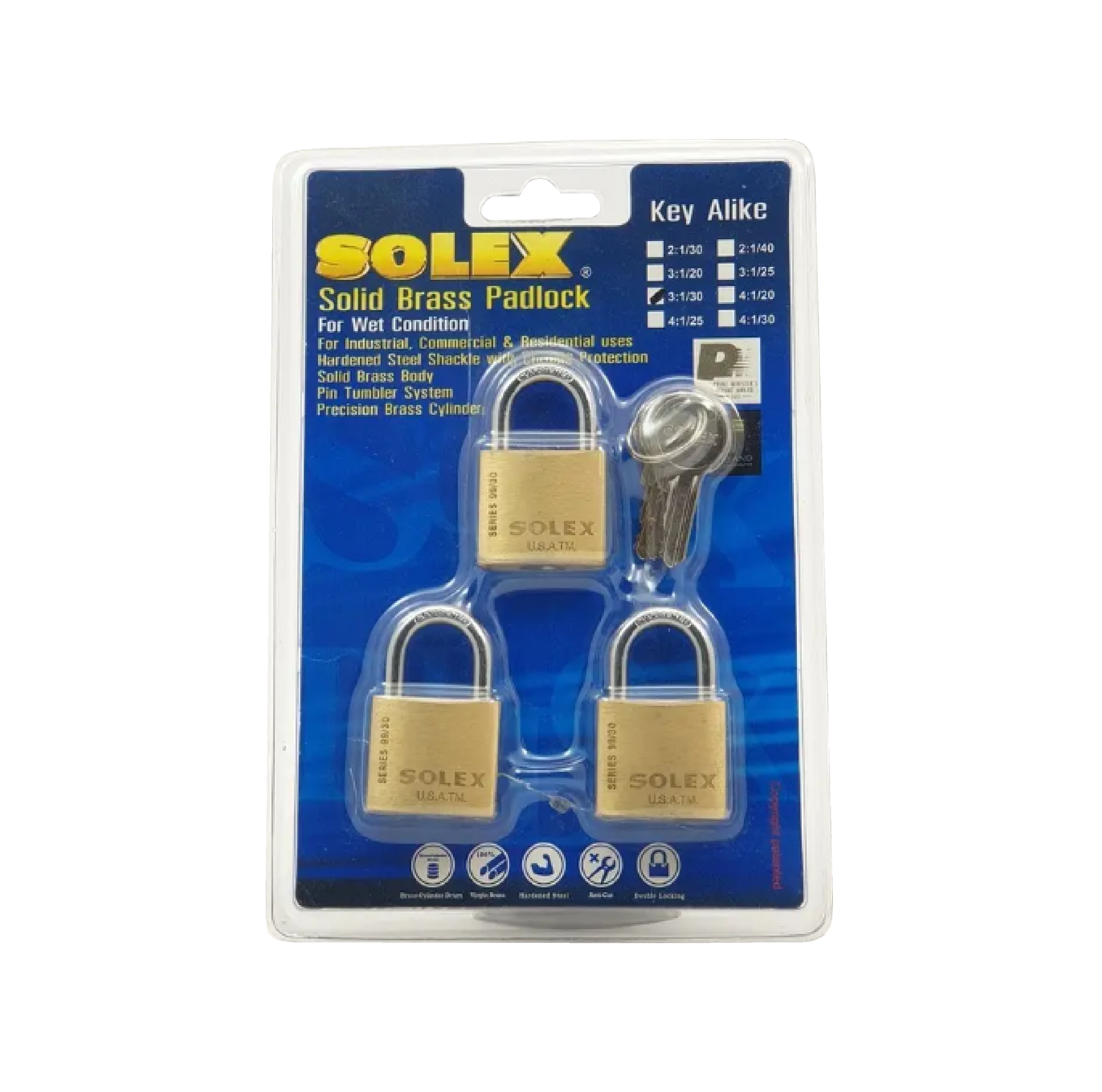 กุญแจสายยูKAL 30 MM. 3:1 SL 99 SOLEX