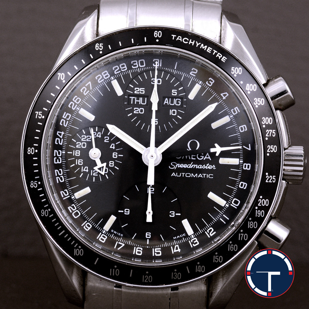 Omega Speedmaster Triple Date หน้าปัดสีดำ สายเหล็กแท้ มีกล่อง ใบ นาฬิกาปี2001 Automatic ขนาด 39 mm