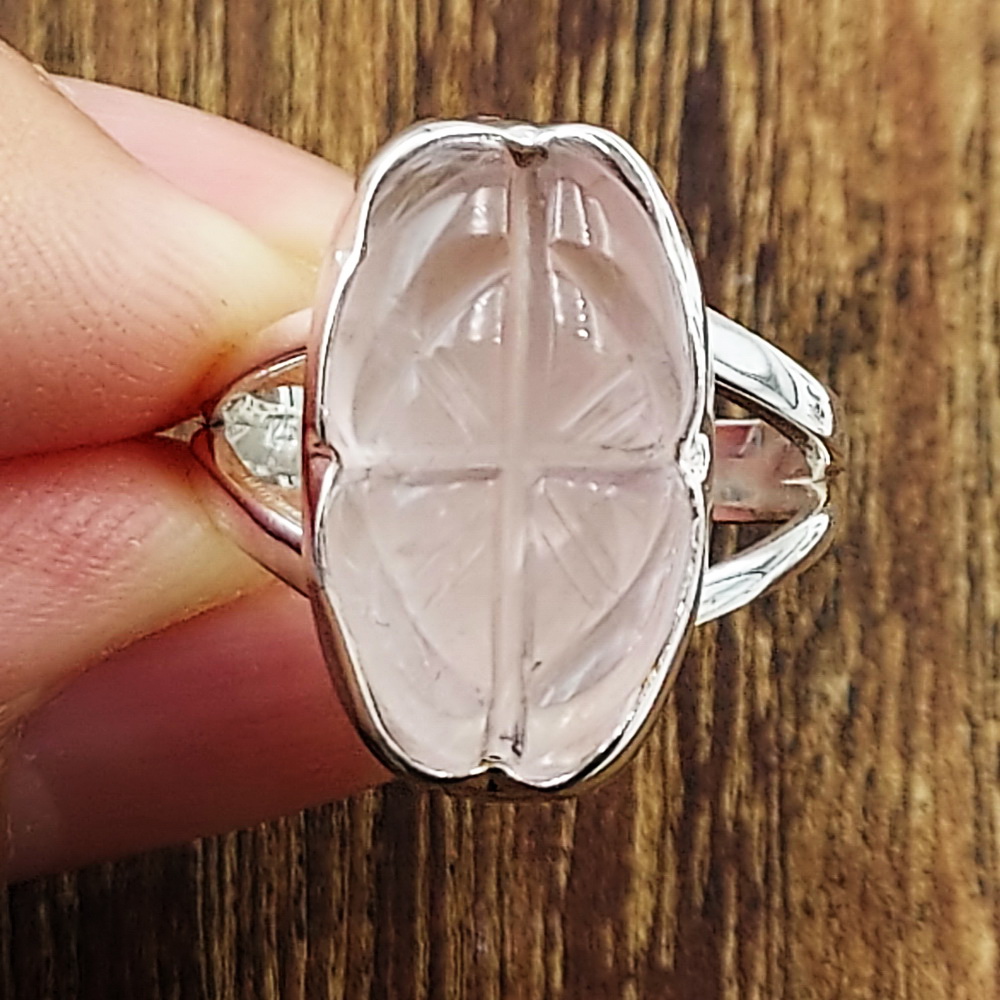 แหวน โรสควอตซ์ Rose Quartz เงินแท้ 925 แหวนเบอร์ 55