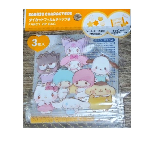 SANRIO Characters Fancay zip bag ถุง ซิปล็อค ซานริโอ้ ของแท้จากญี่ปุ่น Size : 11 x 11 cm 1 แพ๊ค มี 3 ใบ