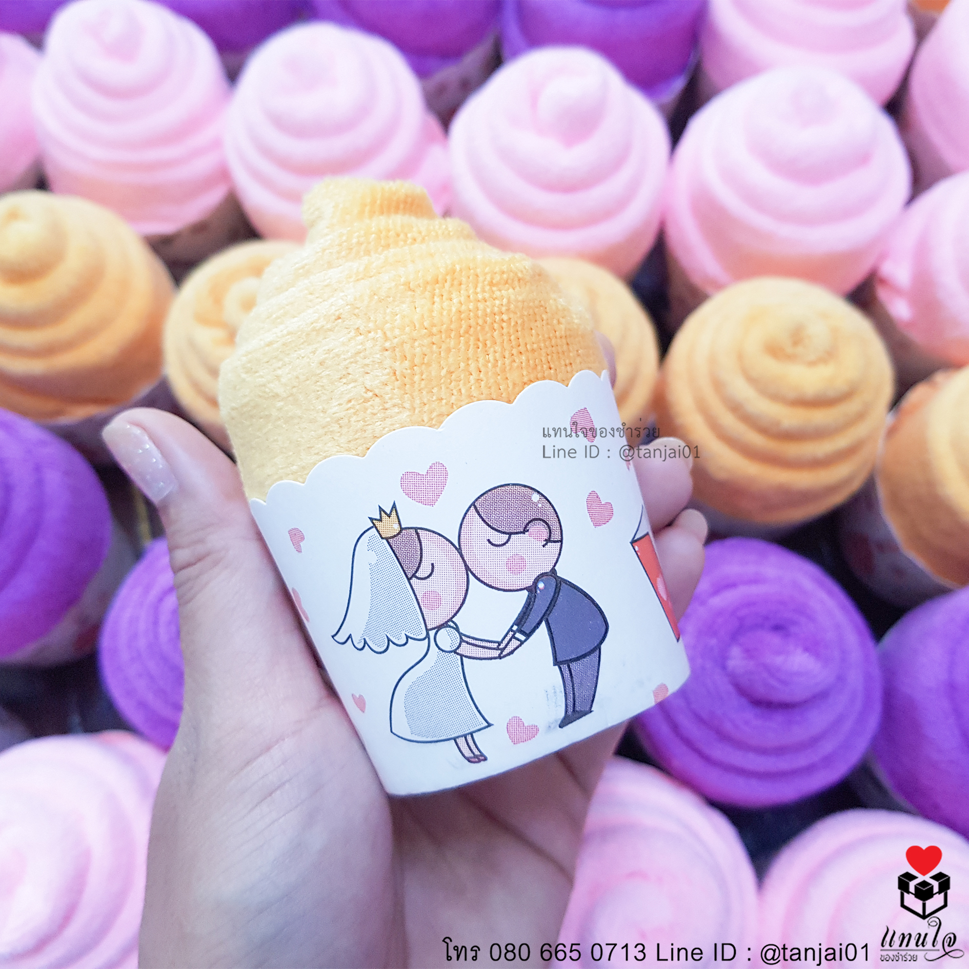 ของชำร่วยงานแต่งงาน ผ้านาโนม้วนไอติม ผ้านาโนสีพาสเทล สีส้ม 02