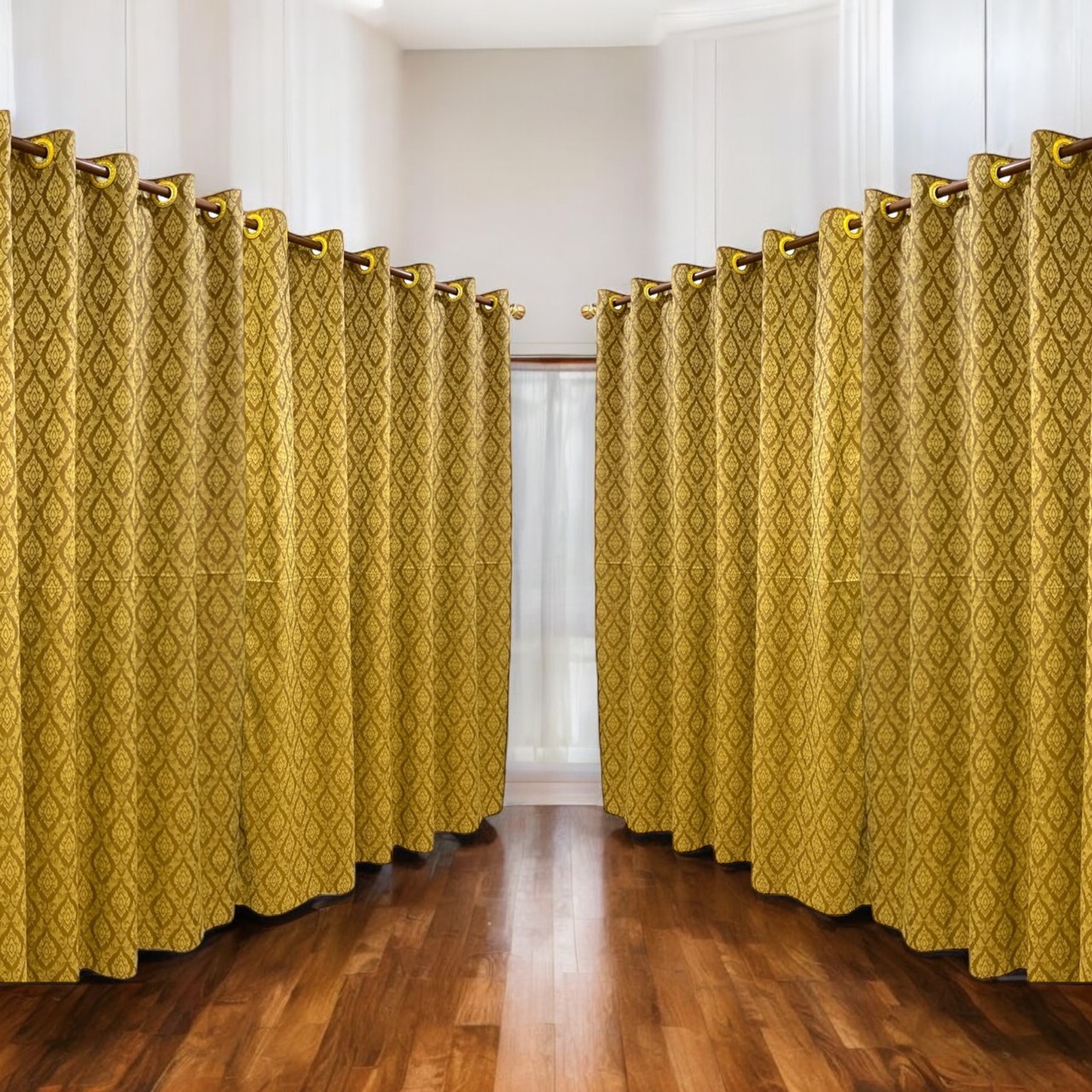 ผ้าม่านทอลายไทย ใส่ห่วงตาไก่ ขนาด 200*235 cm.