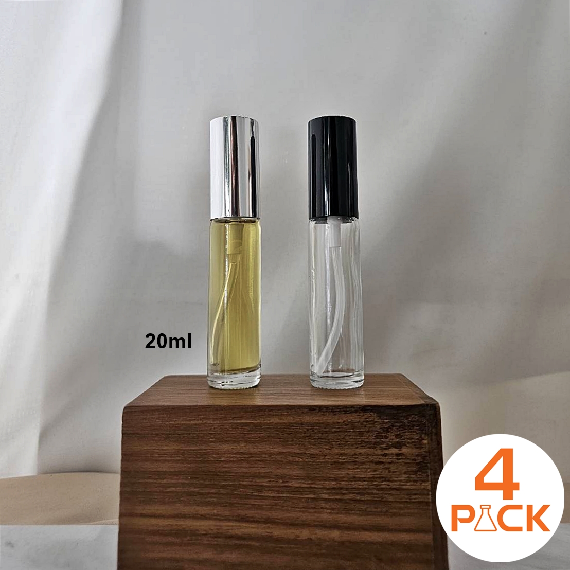 (บรรจุกล่องละ 50) ขวดแก้ว 20ml+ฝาสเปรย์สีดำ/เงิน