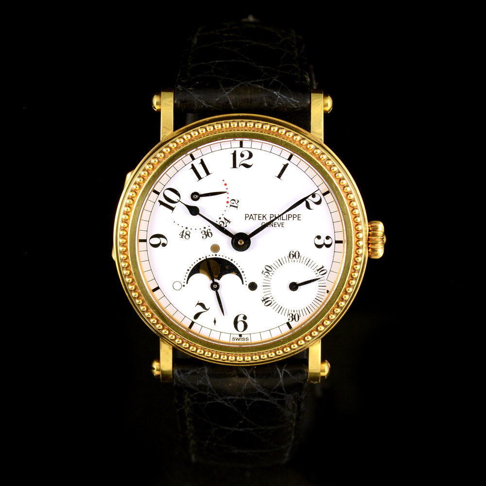 Patek Philippe Power Reserve Moon Complications Ref.5015j หน้ากระเบื้อง ตัวเรือนทอง18k หลังเปลือย ฝาหลังเปิดได้ สายหนังแท้ หัวเข็มขัดแท้ Automatic ขนาด 35 mm
