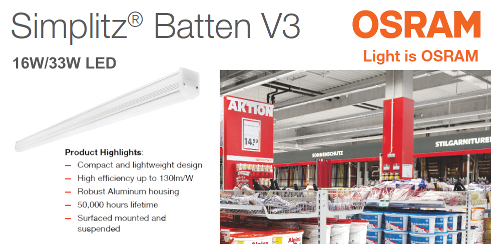 โคมไฟชุด LED BATTEN 16W/33W OSRAM