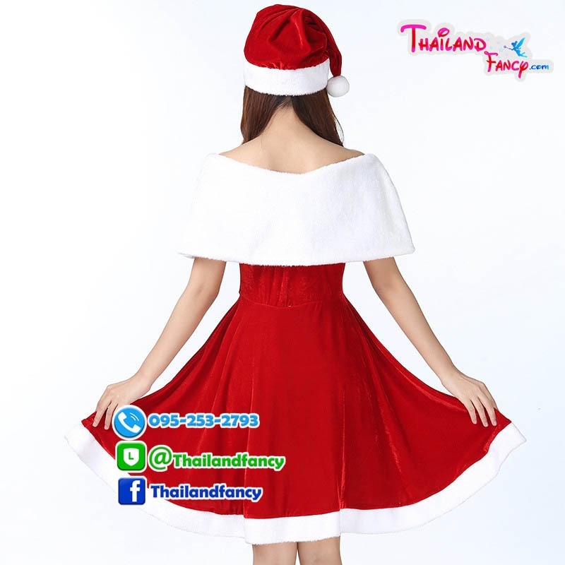 ชุดแฟนซีแซนตี้ ชุดซานต้าครอสผู้หญิง ชุดคริสต์มาส ชุดซานตารีน่า ชุดปาร์ตี้ปีใหม่ ชุดเดรสแซนตี้เกาะอก พร้อมผ้าโบว์คลุมไหล่สีขาว