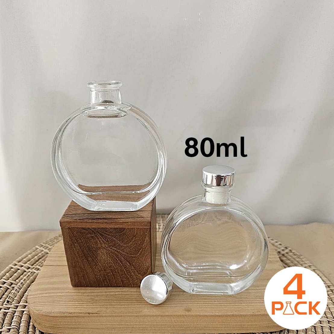 พรีออเดอร์！(กล่องละ100ใบ)ขวดแก้ว 80ml รุ่น COCO(โคโค่) +ฝาจุกสีเงินเงา